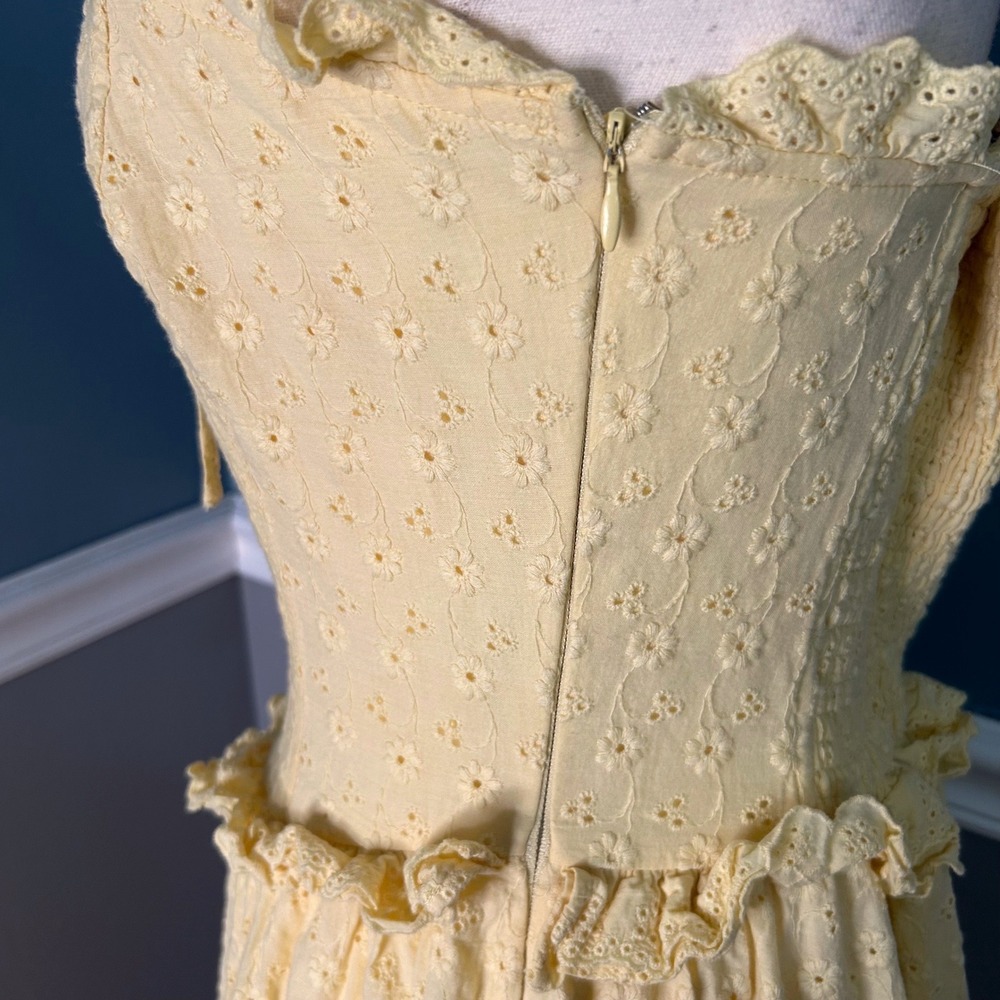 Altar'd State Yellow Eyelet Strapless Maxi Dress Smocked Ruffle ASWD-261-009 L - Picture 10 of 11